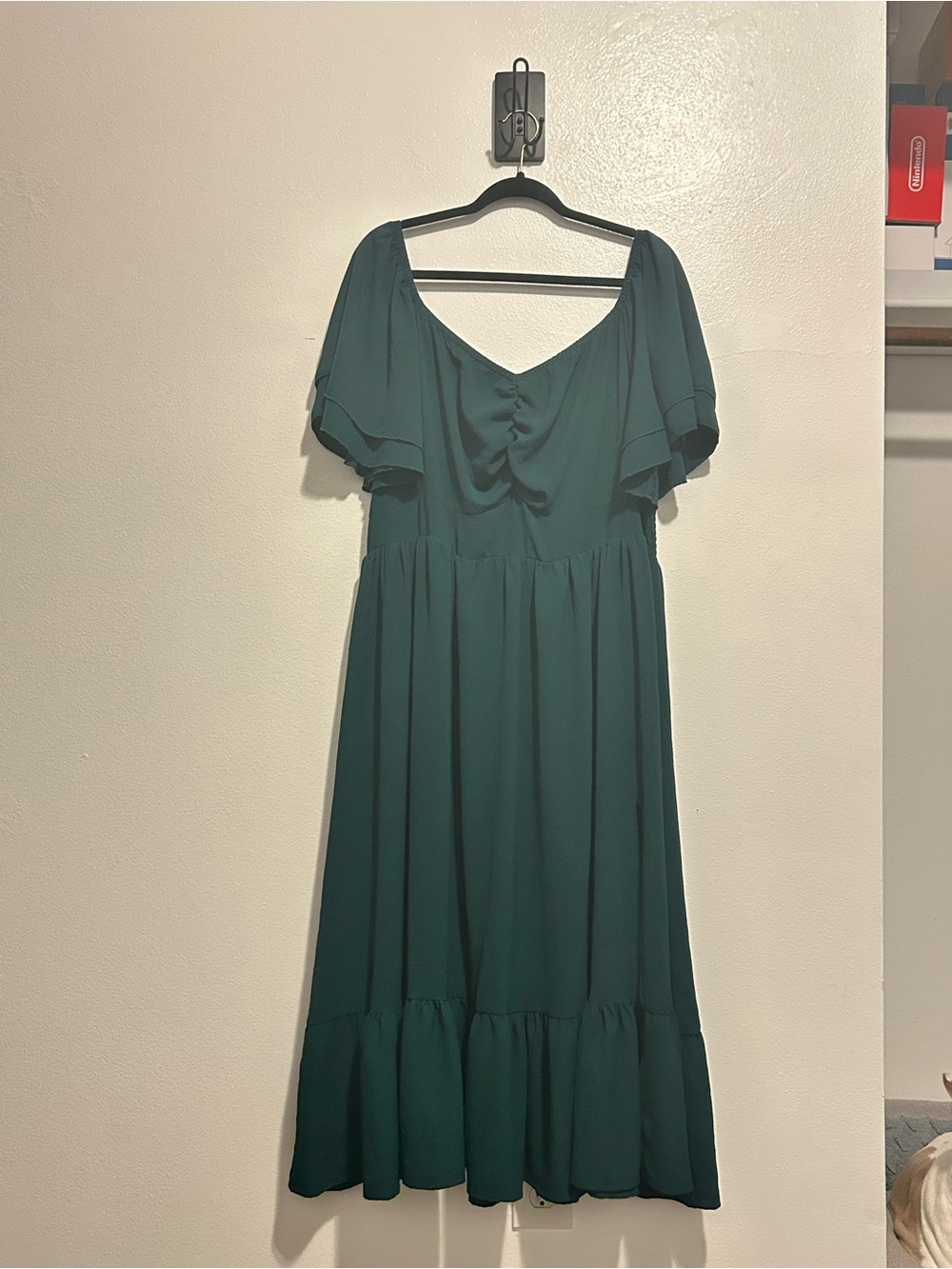 EUC Dark Emerald Green Smocked Flutter Sleeve Maxi Dress 4XL
